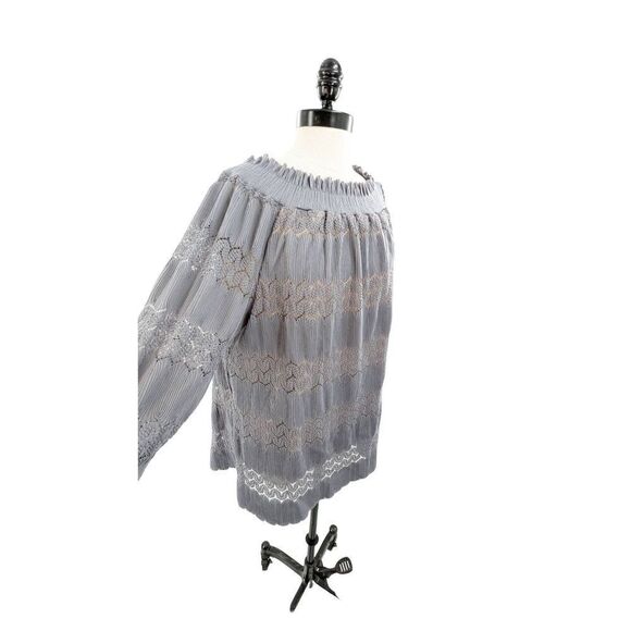 Suzanne Betro Women Gray Off-Shoulder Ruffle Blouse Top Size XL - Picture 5 of 16
